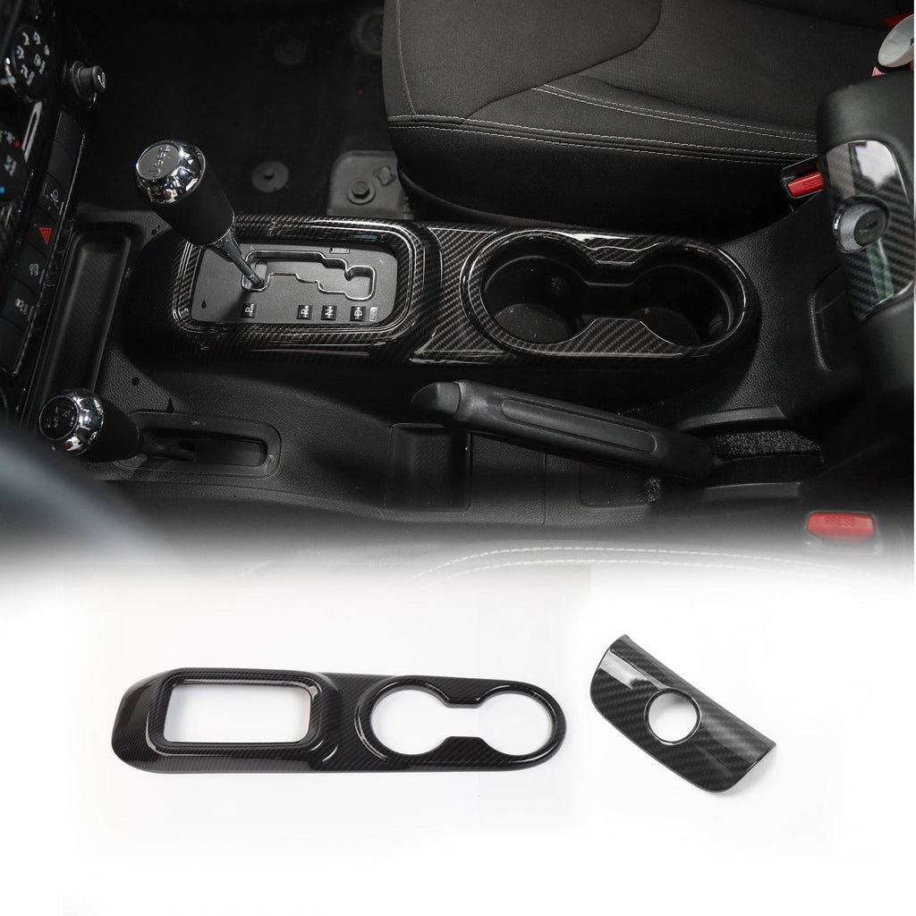  [AUSTRALIA] - Voodonala Black Carbon Fiber Texture Cup Holder Panel Covers & Armrest Storage Central Key Cover for 2011-2017 Jeep JK Wrangler & Unlimited