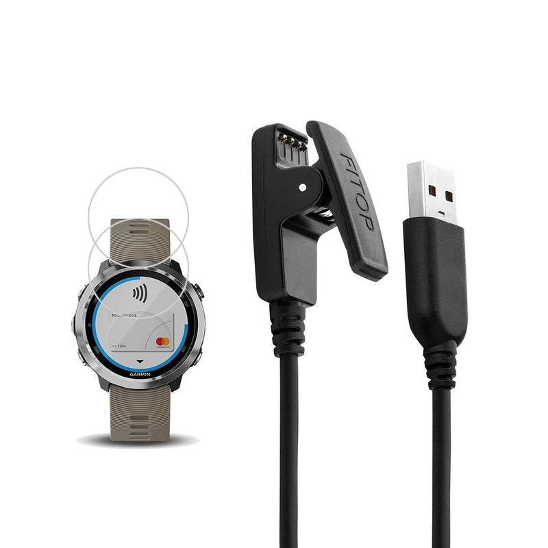 JIUJOJA for Garmin Forerunner 645 Charger, Forerunner 645 Charging Cable,Charging Clip Synchronous Data Cable and 2Pcs Free HD Tempered Glass Screen Protector for Garmin Forerunner 645 Watch - LeoForward Australia