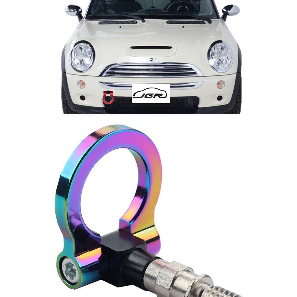  [AUSTRALIA] - JGR Neo Chrome Front Bumper Tow Hook Bolt on Aluminum Sport Racing Accessories Tow Eye Hook Hinge for Mini Cooper R50 R51 R52 R53 R55 R56 R57 R58 R59 1st Gen & 2ed Gen For R50 R61 R52 R53 R55 R56 R57 R58 R59