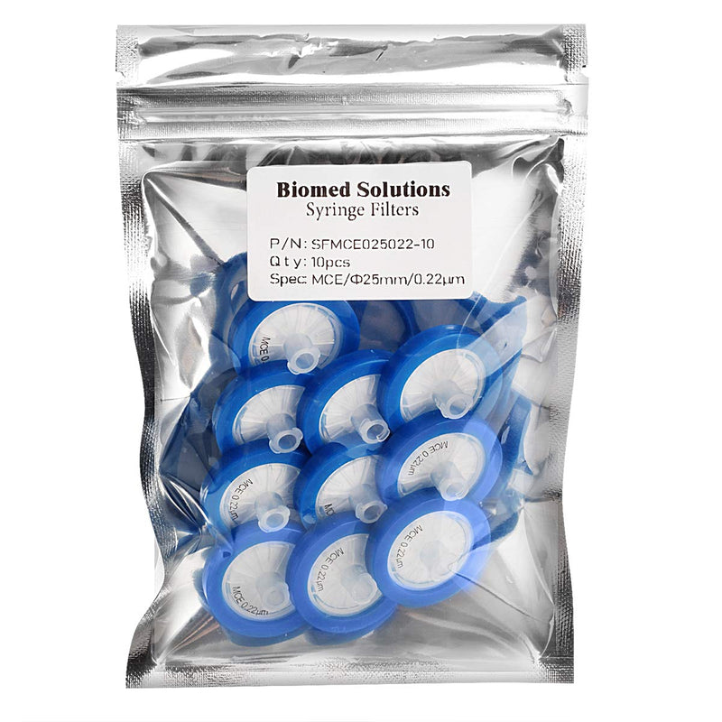 Biomed Scientific Syringe Filters MCE(Mixed Cellulose Ester) 25 mm Diameter 0.22 um Pore Size Non Sterile 10/pk - LeoForward Australia