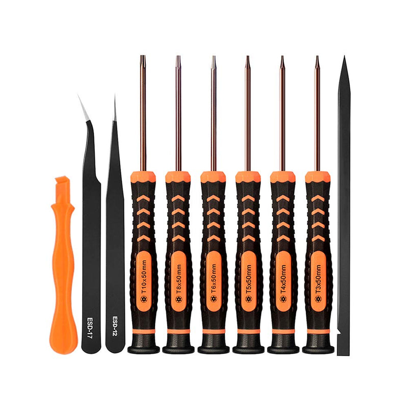  [AUSTRALIA] - TECKMAN 10 in 1 Torx Screwdriver Set with T3 T4 T5 T6 T8 T10 Security Torx Bit & ESD Tweezers,Magnetic Screwdrivers Precision Repair Kit for Xbox,PS4,Macbook,Computer,Doorbell & Folding knife