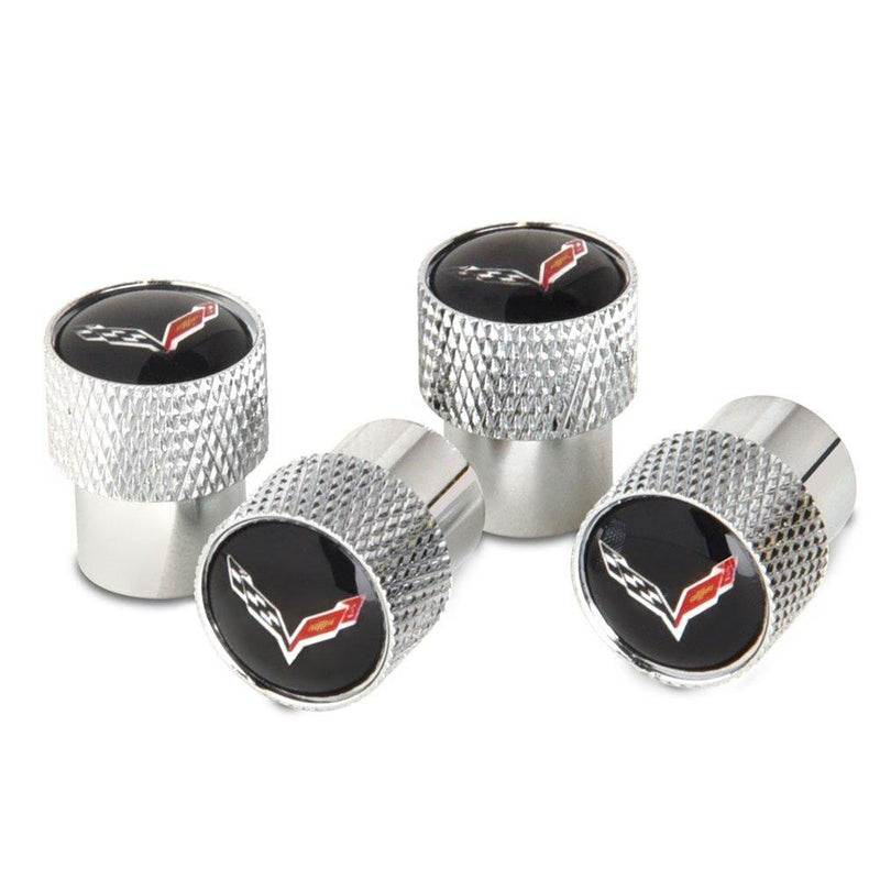  [AUSTRALIA] - West Coast Corvette C7 Corvette Crossed Flags Logo Aluminum Valve Stem Caps (Knurled) Knurled