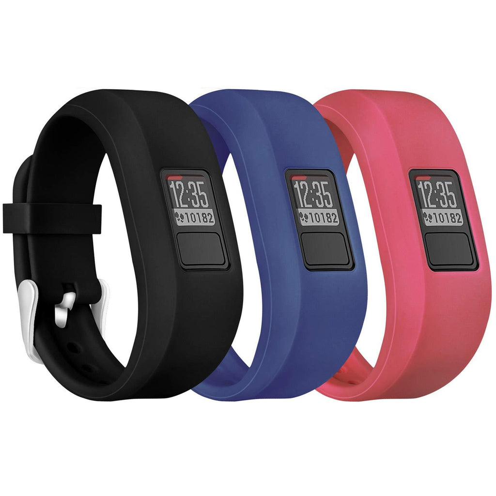 Mosstek Bands Compatible with Garmin Vivofit 3/jr/jr 2, Soft Silicone Replacement Sport Wristbands for Kids Girls Boys Women Men Small Large 3PC:Black/Blue/Red - LeoForward Australia