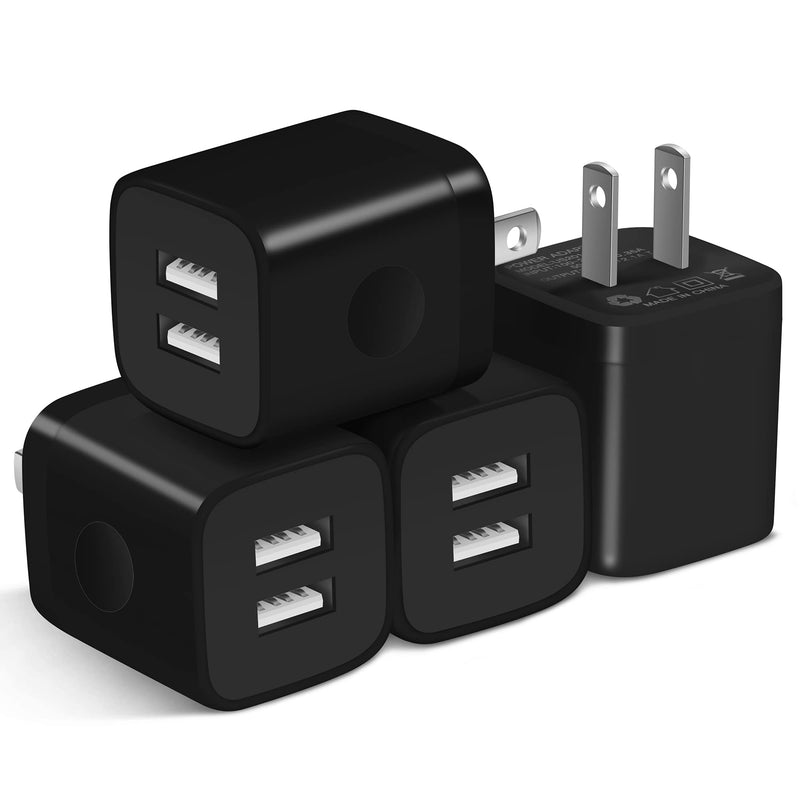  [AUSTRALIA] - X-EDITION USB Wall Charger, 4-Pack 2.1A Dual Port USB Cube Power Adapter Wall Charger Plug Charging Block Compatible with Phone Xs Max/Xs/XR/X/8/7/6S/6 Plus, Pad, Samsung, Android Phone (Black) Black