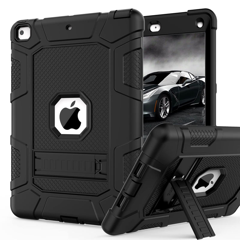  [AUSTRALIA] - iPad 6th Generation Cases, iPad Case, iPad 9.7 Inch Case, Hybrid Shockproof Rugged Drop Protection Cover Built with Kickstand for iPad 9.7 inch A1893 / A1954 / A1822 / A1823 (Black) 2-Black