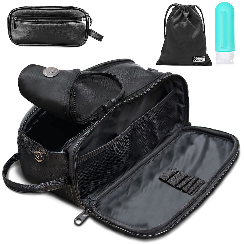 Toiletry Bag for Men or Women - Dopp Kit For Travel. Large Cosmetic and Shaving Bag. Toiletries Organizer PU Leather Bags (Standard, Black) Standard - LeoForward Australia
