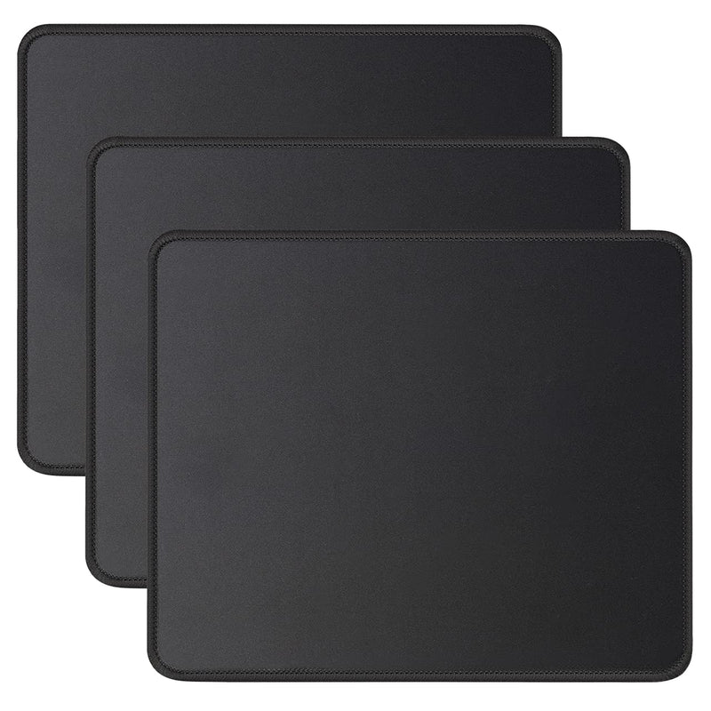  [AUSTRALIA] - JIKIOU 3 Pack Mouse Pad with Stitched Edge, Comfortable Mouse Pads with Non-Slip Rubber Base, Washable Mousepads Bulk with Lycra Cloth, Mouse Pads for Computers Laptop Mouse 10.2x8.3x0.12inch Black