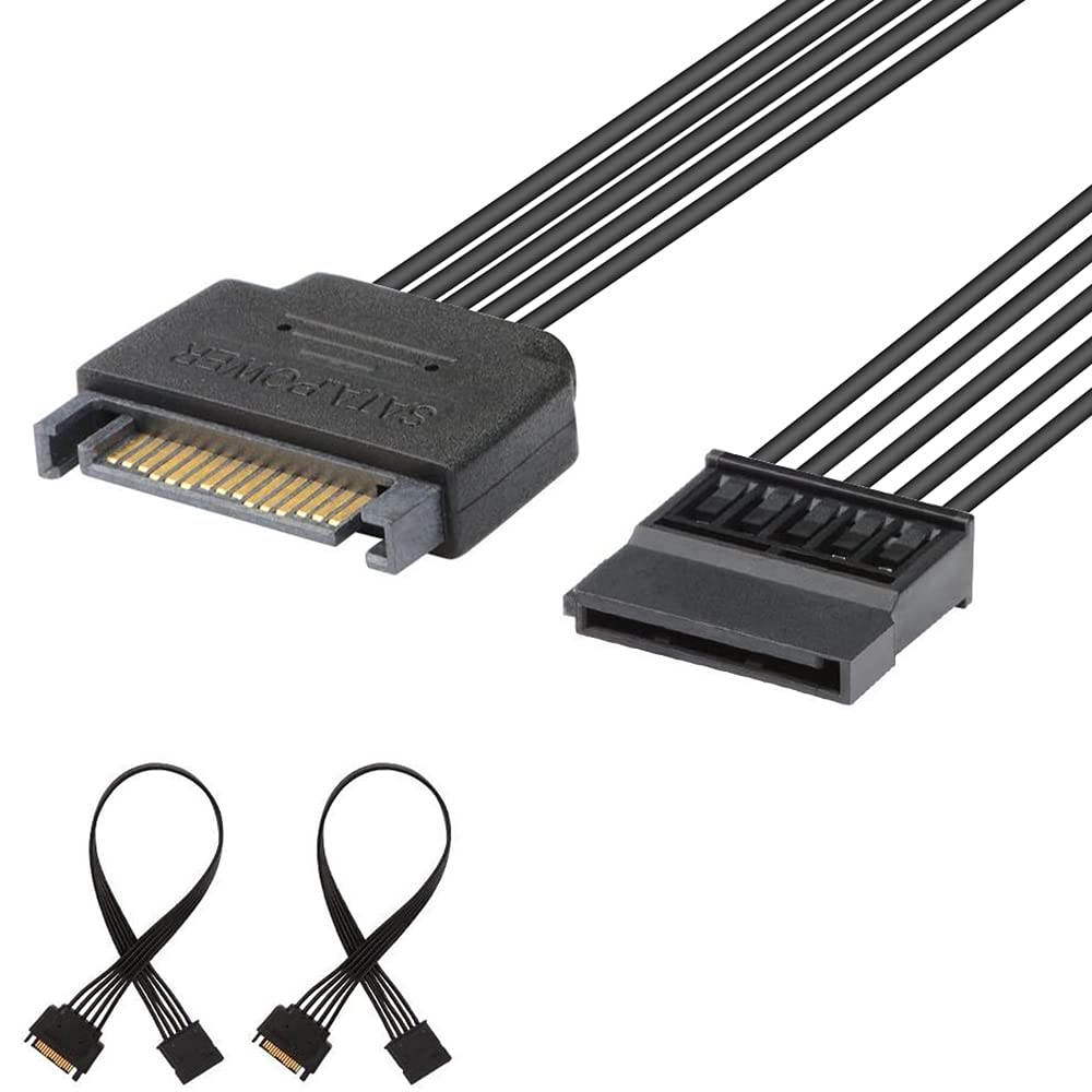 J&D 15 Pin SATA Power Extension Cable (2 Pack), Male to Female Cable, 10 inch, Black 2 Pack - LeoForward Australia