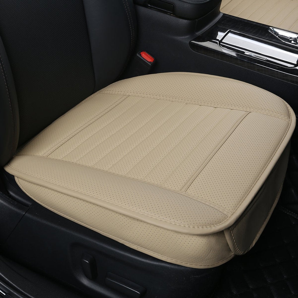  [AUSTRALIA] - DINKANUR Deep 20 inch × Width 20 inch Car Seat Cushions - thick 0.35 inch, PU Leather Front Seat Protection Car Seats Cover - Edge Wrapping Bottom Car Seat Covers (Beige -Bottom (2 PCS)) Beige -Bottom (2 PCS )