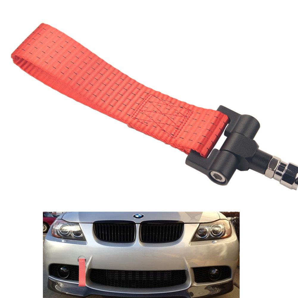  [AUSTRALIA] - Dewhel Track Racing Style Tow Hook w/Red Towing Strap Front Rear Bumper Screw on For BMW 1 3 5 Series X5 X6 E36 E39 E46 E82 E90 E91 E92 E93 E70 E71 MINI Cooper Red