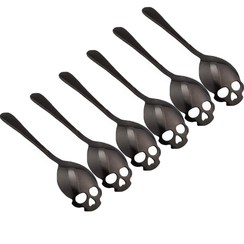 [AUSTRALIA] - 304 Stainless Steel Skull Sugar Spoon Dessert，Tea ，Coffee Stirring Spoon Set of 6 (Black) Black