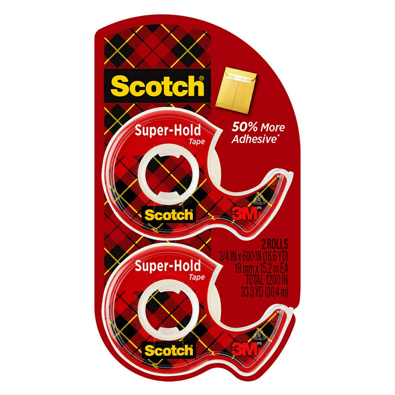  [AUSTRALIA] - Scotch Super-Hold Tape, 2 Rolls, Transparent Finish, 50% More Adhesive, Trusted Favorite, 3/4 x 600 Inches, Dispensered (198DM-2)