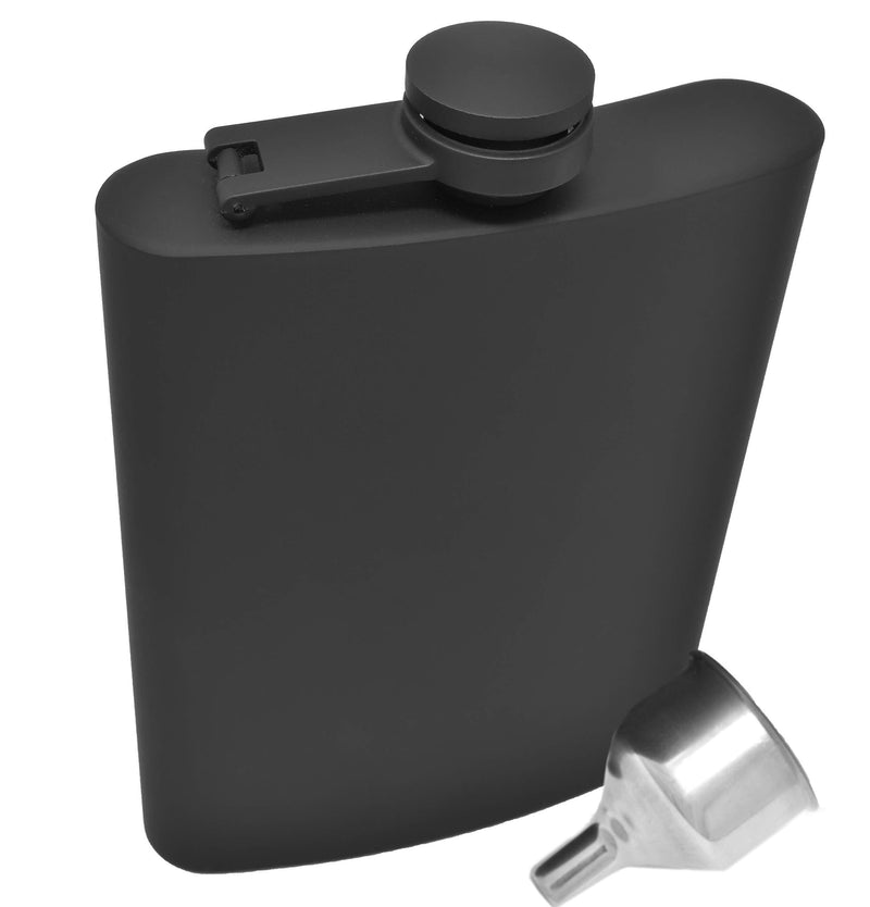  [AUSTRALIA] - Hip Flask for Liquor 8 Ounce Stainless Steel Black Matte Black Hinge Leakproof with Big Funnel in Premium Black Box for Men and Women