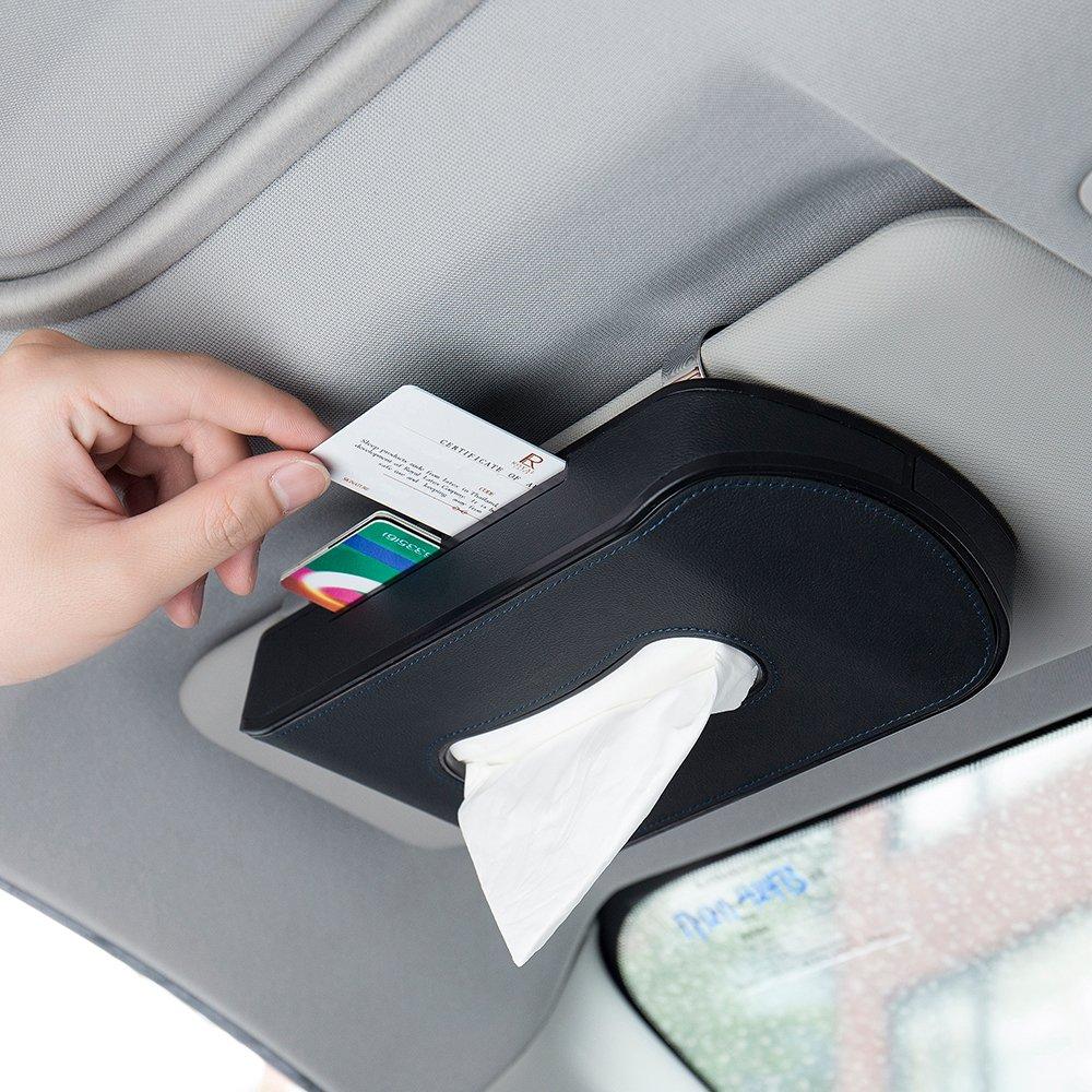  [AUSTRALIA] - Mr.Ho Black Leather Car Visor Tissue Holder Mount, Hanging Tissue Holder Case for Car Seat Back, Multi-use Paper Towel Cover Case With One Tissue Refill for Car & Truck Decoration 408-DJ