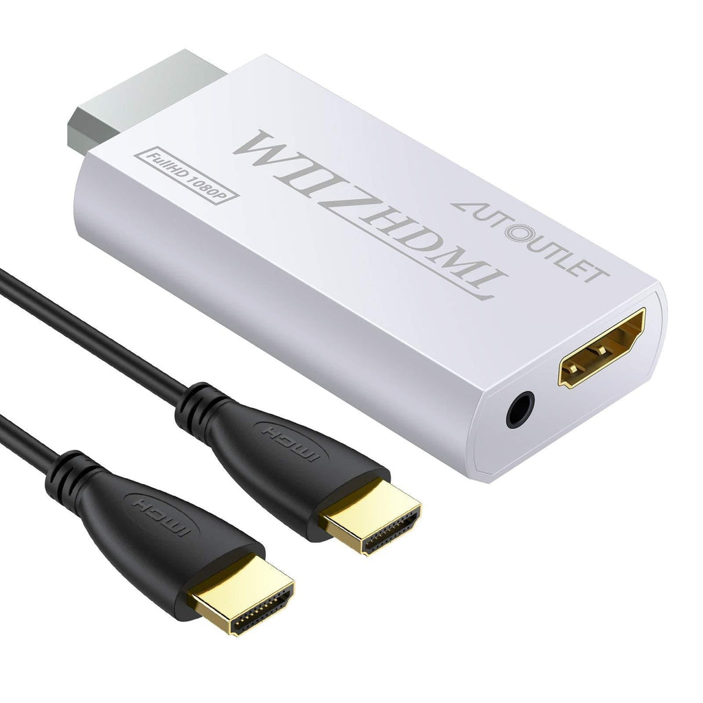  [AUSTRALIA] - AUTOUTLET Wii to Hdmi Converter Output Video Audio Adapter, with 1M HDMI Cable Wii2HDMI 3.5mm Audio Video Output Supports 720/1080P All Wii Display Modes for Nintendo White