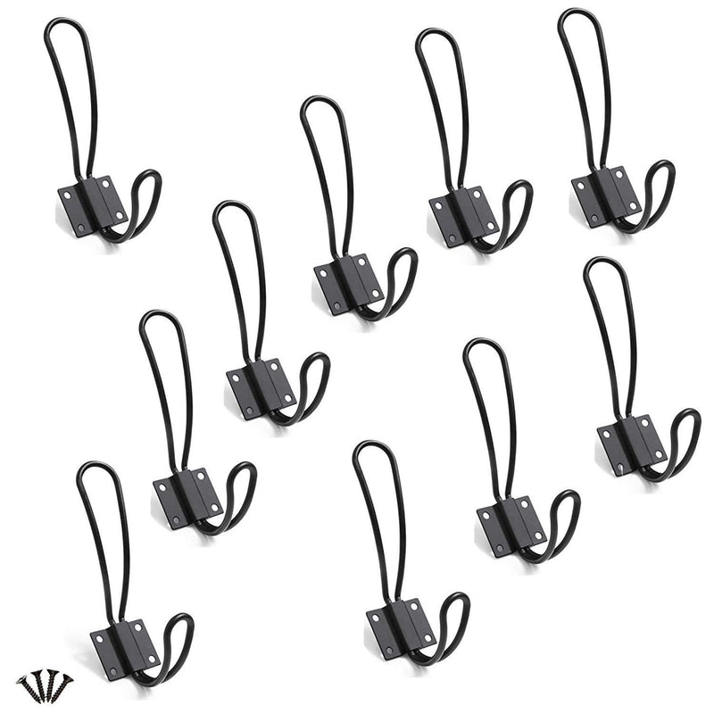ABuff Rustic Entryway Hooks – 10 Pack Vintage Black Metal Wall Mounted Double Coat Hooks, Perfect Coating and Rustic Decoration Hanger, Screws Included 10PCS-Black - LeoForward Australia