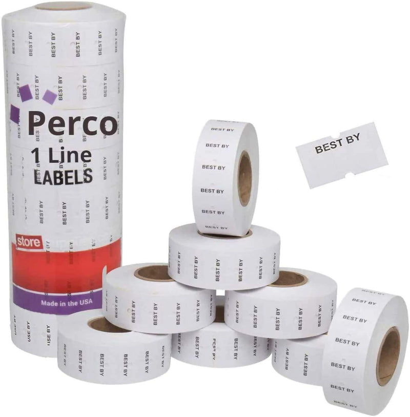 Perco Best by 1 Line Labels - 1 Sleeve, 8,000 Best by Labels for Perco 1 Line Date Guns 1- Sleeve White - LeoForward Australia