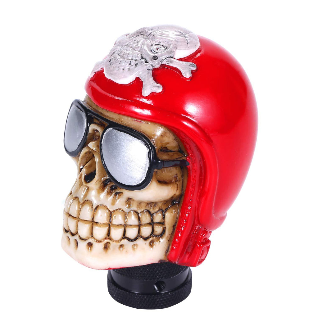  [AUSTRALIA] - Bashineng Universal Knob Shift Skull Gear Stick Shifter Head Fit Most Automatic Manual Cars (Red) red