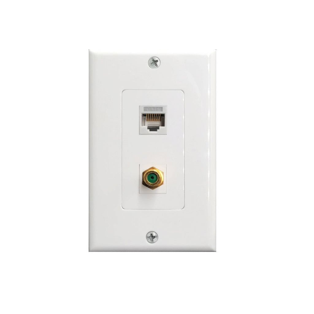 RJ45 Cat6 Ethernet Port and Gold Plated Brass Cable TV Coax F Type Port Wall Plate RJ45+F/3GHz - LeoForward Australia