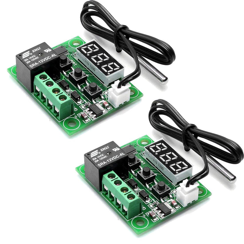  [AUSTRALIA] - HiLetgo 2pcs W1209 12V DC Digital Temperature Controller Board Micro Digital Thermostat -50-110°C Electronic Temperature Temp Control Module Switch with 10A One-channel Relay and Waterproof No Case