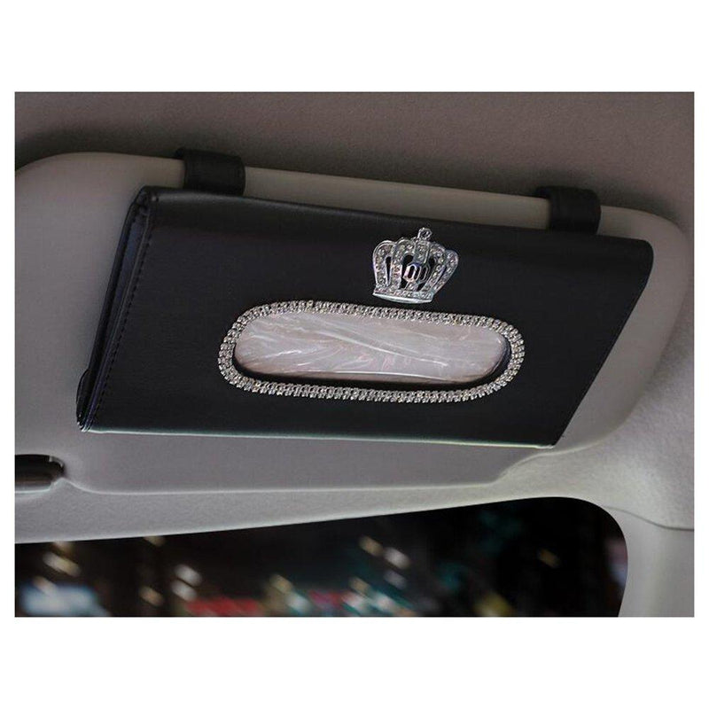 [AUSTRALIA] - LuckySHD Car Sun Visor Tissue Cover Holder with Crystal Crown - Black
