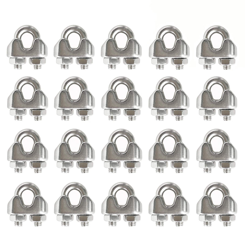  [AUSTRALIA] - HEVERP 20PCS 1/8 Inches M3 Stainless Steel Wire Rope Cable Clip Clamp
