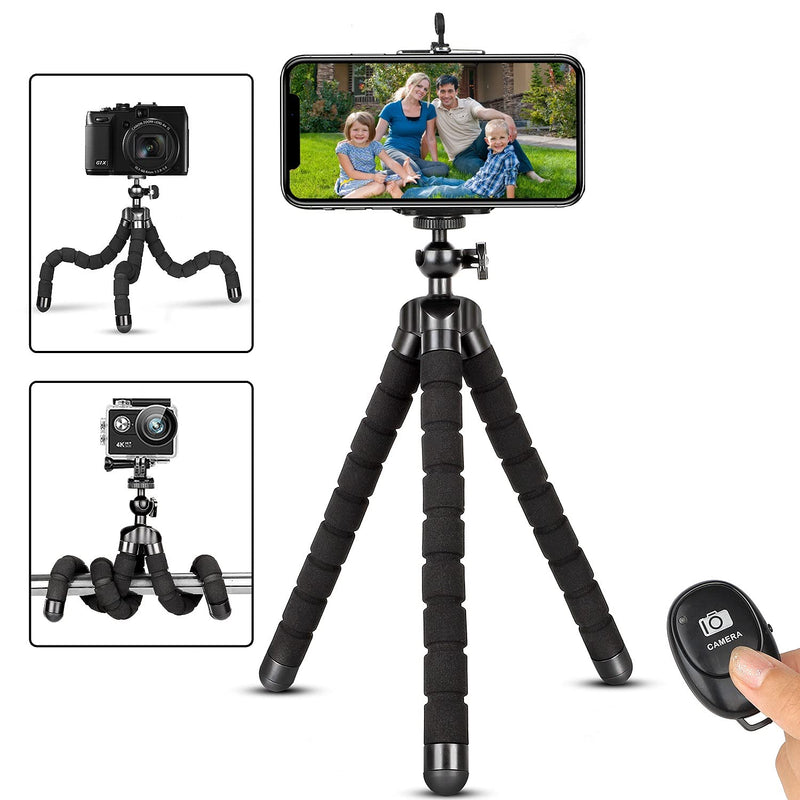  [AUSTRALIA] - Phone Tripod,Portable and Flexible Adjustable Cell Phone Stand Holder with Remote and Universal Clip Compatible with iPhone Android Phone Compact Digital Camera Sports Camera