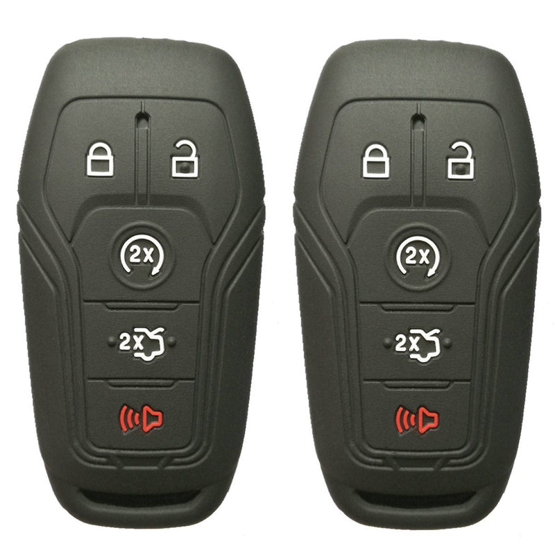 Alegender Qty(2) Silicone Smart Key Fob Cover Case Protector Jacket Accessories for 2016 2017 Ford Fusion Mustang F150 Lincoln MKZ MKC MKX Keyless Entry Smart Remote 5 Buttons 2Pcs Black - LeoForward Australia