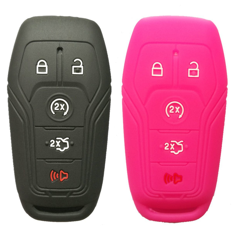  [AUSTRALIA] - Alegender Qty(2) Silicone Smart Key Fob Cover Case Jacket Protector Holder for Ford Fusion F-150 Mustang Edge Lincoln MKZ MKC 5 Buttons Smart Keyless Remote Black Rose