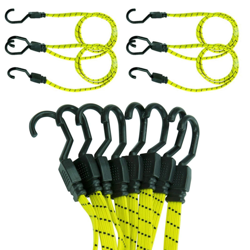 [AUSTRALIA] - Houseables Bungee Cords with Hooks, Bungie Straps, 4 Pack, 48 Inch Long, Yellow, Flat, Premium Rubber, Bungy Chords, Adjustable, Long Bungi Rope for Dolly, Upcart, Car Trunk, Camping, Luggage, Moving
