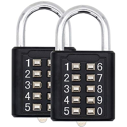  [AUSTRALIA] - MIONI 10 Digit Push Button Combination Padlock, 5 Digit Locking Mechanism,Blue (2 Black) 2 black