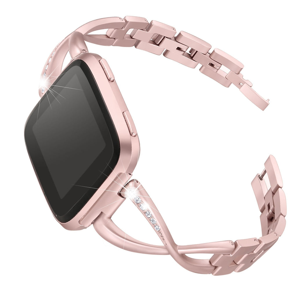 bayite Stainless Steel Bands Compatible with Fitbit Versa/Fitbit Versa Lite & SE/Fitbit Versa 2, Women Bling Replacement Bracelet with Rhinestones Diamond X-Link Accessories Rose Gold - LeoForward Australia