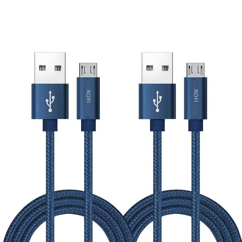 RoFI Micro USB Cable, [2Pack] 0.6M Android Charger, Nylon Braided Micro USB Charger, High Speed USB 2.0 A to Micro B Charging Cord Universal for HTC, S6, Kindle, Android, and More (Blue, 2 Feet) Blue - LeoForward Australia
