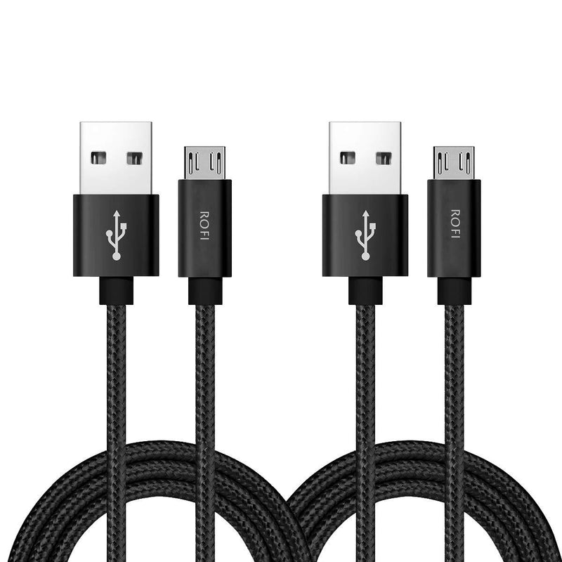 RoFI Micro USB Cable, [2Pack] 1.8M Android Charger, Nylon Braided Micro USB Charger, High Speed USB 2.0 A to Micro B Charging Cord Universal for HTC, S6, Kindle, Android, and More (Black, 6 Feet) Black - LeoForward Australia