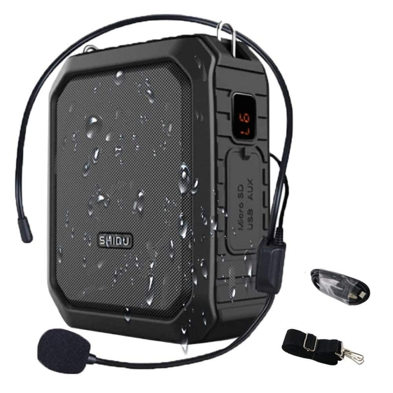  [AUSTRALIA] - Voice Amplifier Headset Microphone, 18W Portable Microphone with Waterproof Speaker, 4400mah Rechargeable Portable Voice Amp for Teachers, Classroom, Singing, Presentation etc Black