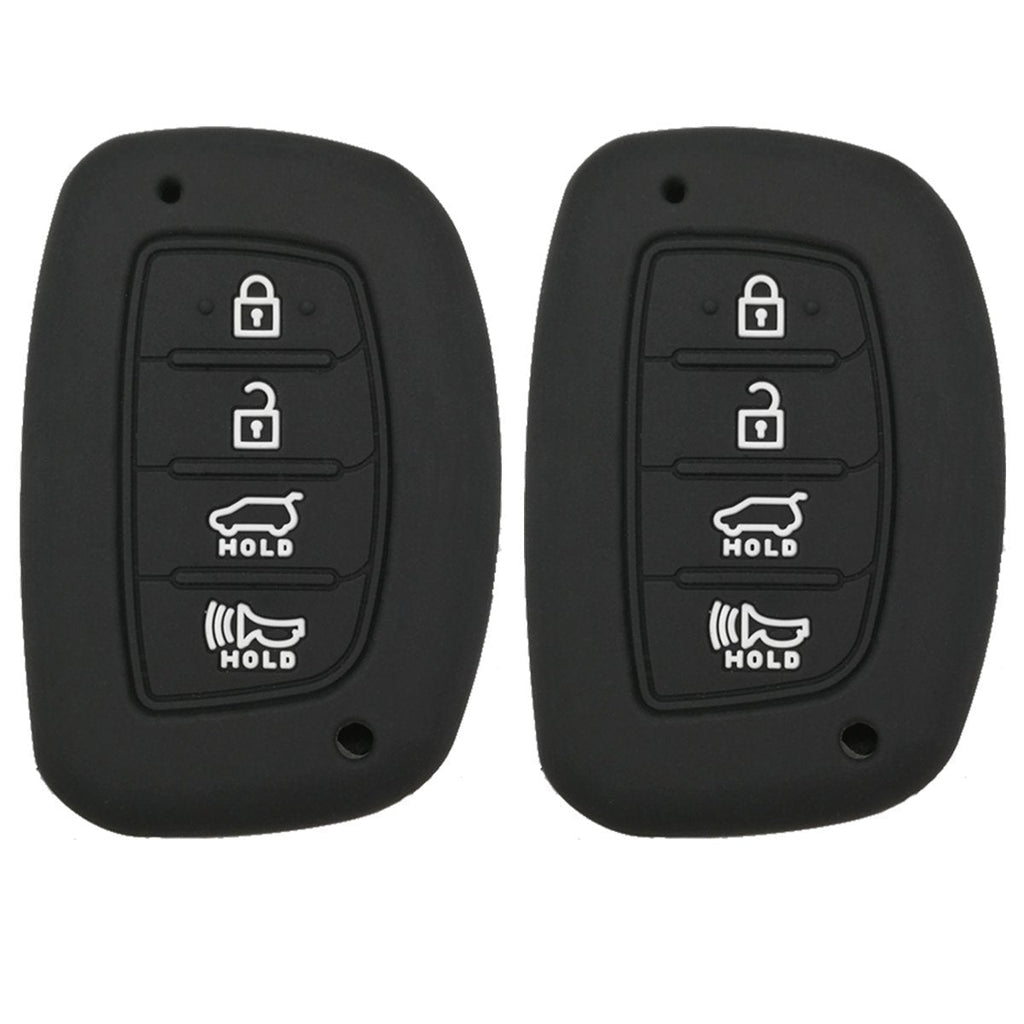  [AUSTRALIA] - Coolbestda 2Pcs Rubber Key Fob Remote Cover Keyless Entry Jacket Holder for 2018 2017 2016 Hyundai Tucson Elantra Sonata 4Buttons (NOT FIT Flip/Pop Out/Folding Key 2Pcs Black