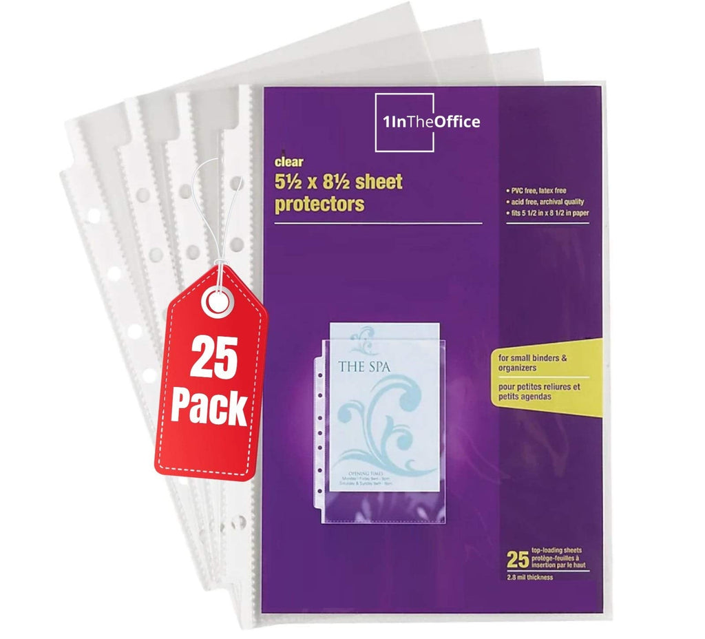  [AUSTRALIA] - 1InTheOffice Mini Binder Sheet Protectors 5.5 x 8.5, Top Loading, Clear,"25 Pack"