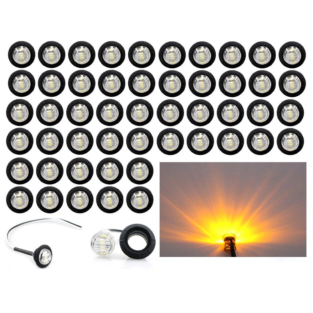  [AUSTRALIA] - (Pack of 50) Madcatz Amber Light (Clear Lens) 3/4 inch Bullet Side Led Marker Trailer lights Clearance Indicator 12V DC