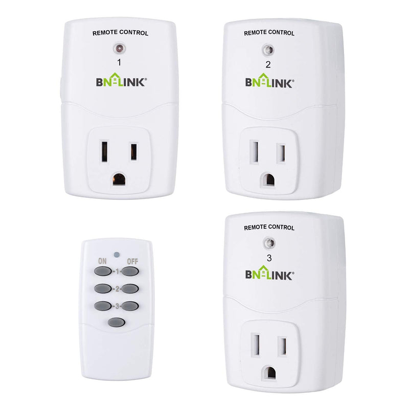  [AUSTRALIA] - BN-LINK Mini Wireless Remote Control Outlet Switch Power Plug In for Household Appliances, Wireless Remote Light Switch, LED Light Bulbs, White (1 Remote + 3 Outlet) 1250W/10A