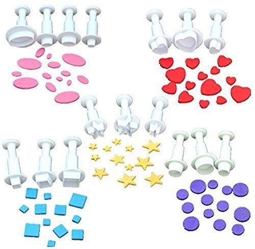  [AUSTRALIA] - Cookie Cutters,Plunger Cutter Cake Decorating Supplies Fondant Molds,16 Pcs,Heart/Square/Oval/Circular/Star,White,Dadam