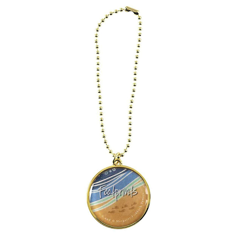  [AUSTRALIA] - Dicksons Footprints in The Sand I Carried You Ocean Shoreline Gold Tone 7 Inch Zinc Alloy Metal Auto Mirror Dangle Car Charm