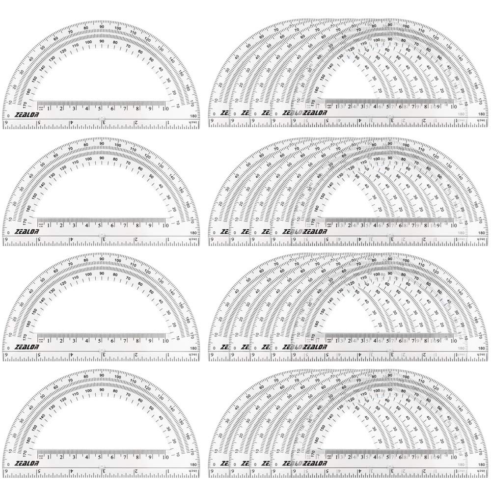 Zealor 24 Pack Plastic Protractors Clear Math Protractor 180 Degrees (6 Inch) 6 Inch - LeoForward Australia