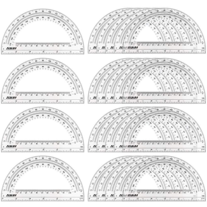 Zealor 24 Pack Plastic Protractors Clear Math Protractor 180 Degrees (6 Inch) 6 Inch - LeoForward Australia