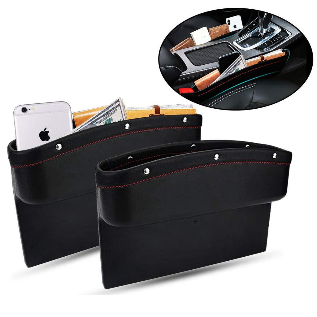  [AUSTRALIA] - TOLUCKS Car Seat Pockets PU Leather Car Console Side Organizer Seat Gap Filler Catch Caddy for Car Interior Accessories,Cellphone Wallet Coin Key with Non-Slip Mat 9.2x6.5x2.1 inch Black（2 Pack）
