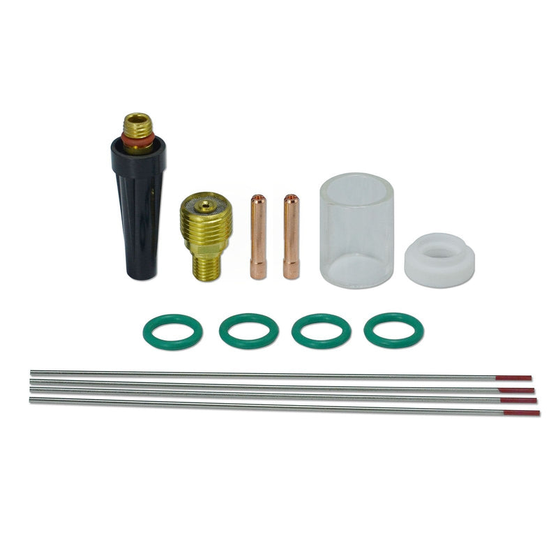  [AUSTRALIA] - TIG Gas Lens Collet Body Pyrex Cup and 2 Percent Thoriated Tungsten Electrode Kit DB SR for WP 9 20 25 TIG Welding Torch