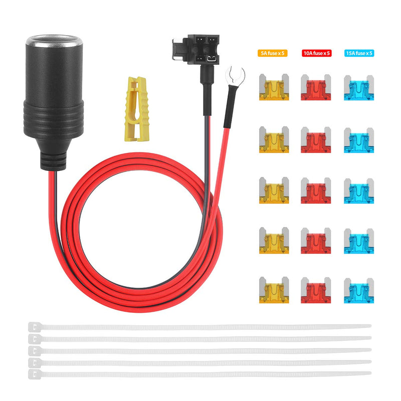  [AUSTRALIA] - Car Cigarette Lighter with Fuse,Jtron 1set 1m Car Cigarette Lighter Adapter Add-a-Circuit TAP Adapter Lead 1.0mm Cable with 12V Fuse Holder for Micro/Mini/Standard ATM APM Blade Fuses (Mini)