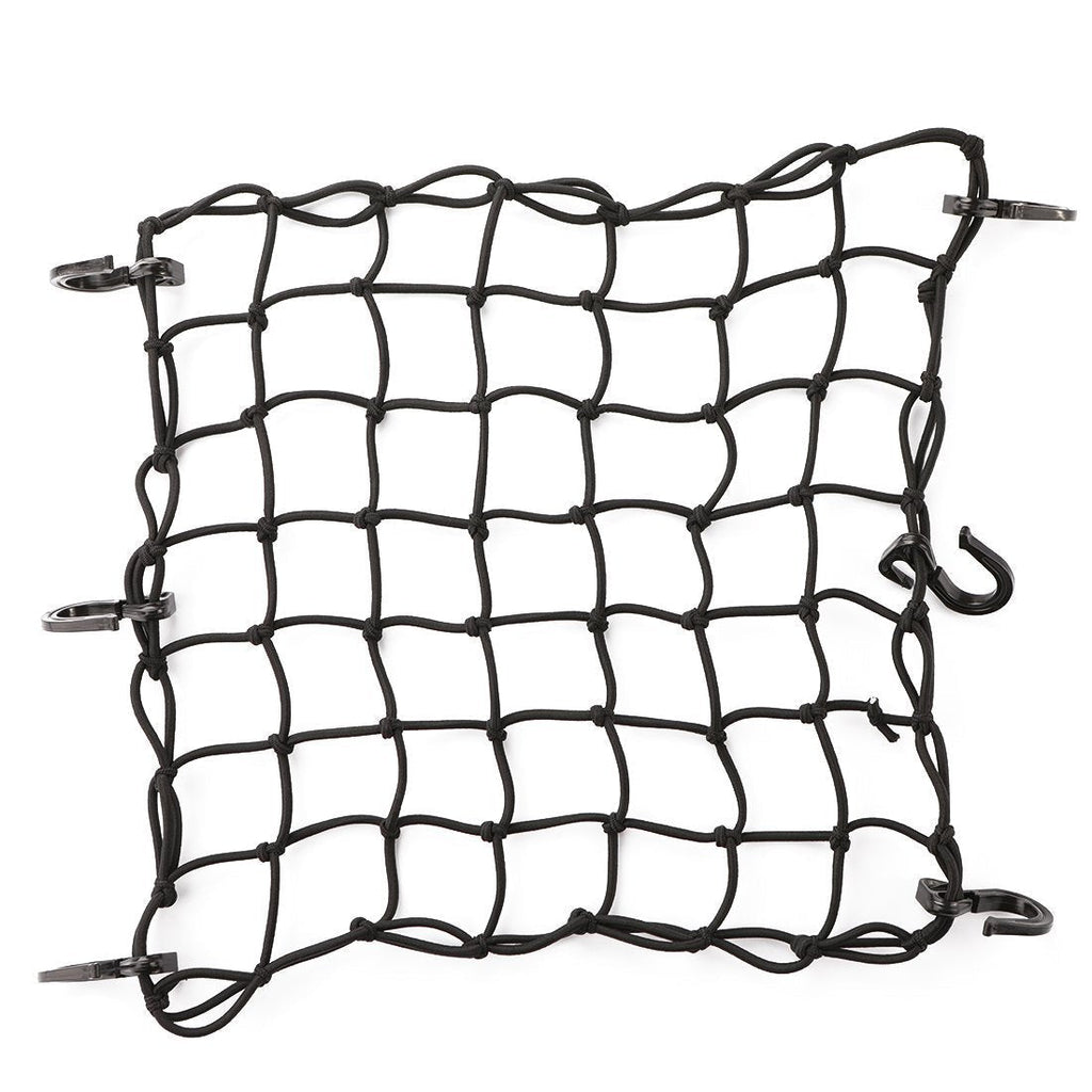  [AUSTRALIA] - CZC AUTO 15"x15" Black Latex Bungee Cargo Net Strech to 30"x30", Gear Helmet Luggage Netting with 2"X2" Small Mesh and 6 Adjustable Plastic Hooks, for Motorcycle Bike Paddleboard Quad Canoe Moped ATV 1