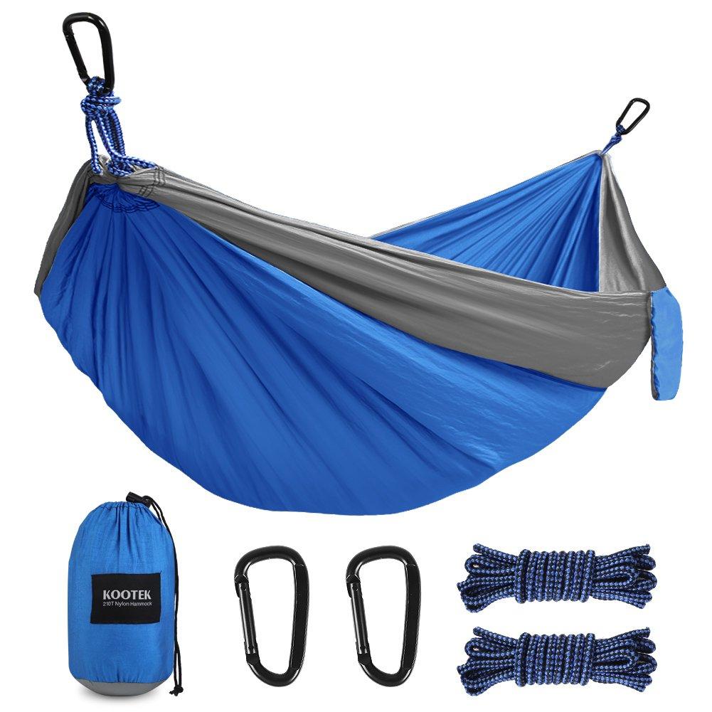  [AUSTRALIA] - Kootek Camping Hammock Double & Single Portable Tree Hammocks with 2 Hanging Ropes, Lightweight Nylon Parachute Hammocks for Backpacking, Travel, Beach, Backyard, Hiking Grey/Blue Small