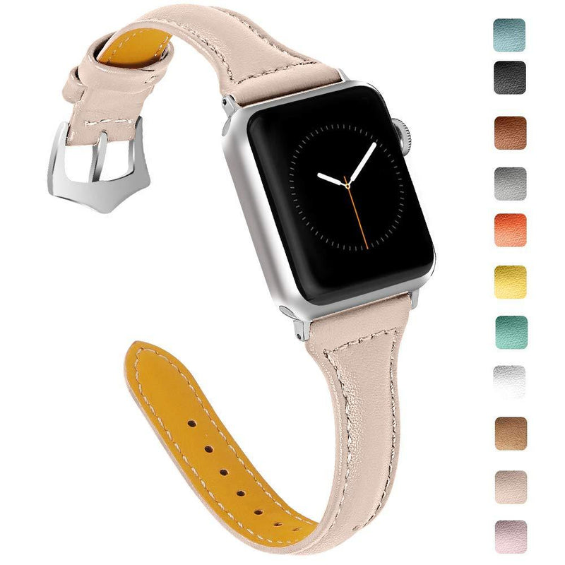 OULUCCI Compatible Apple Watch Band 38mm 40mm, Top Grain Leather Band Replacement Strap for iWatch Series 6, SE, Series 5, Series 4,Series 3,Series 2,Series 1,Sport, Edition Beige - LeoForward Australia