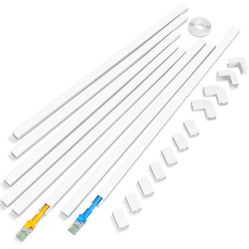  [AUSTRALIA] - 125in Cord Hider - Yecaye One-Cord Channel Cable Concealer - Cord Cover Wall - Easy Install Cable Management System for Max 2 Small Wires, Cable Raceway Home Office, 8X L15.7in W0.59in H0.4in, White